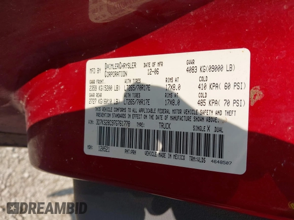 2007 Dodge 2500 SLT with VIN 3D7KS28C97G761778, listed as a IAAI auction lot 42392721 with 234,485 mi miles and . Bid and sale history available at DreamBid. Image 9.