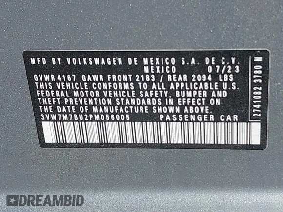 2023 Volkswagen Jetta SE z VIN 3VW7M7BU2PM056005, wystawiony jako IAAI lot #41768826 z przebiegiem 33 838 mil mil oraz . Historia ofert i sprzedaży dostępna na DreamBid. Obrazek 9.