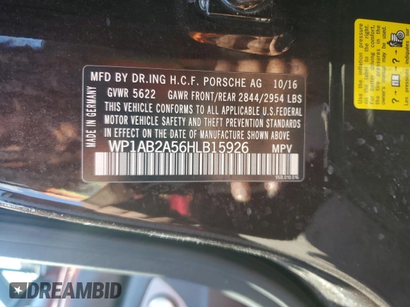 2017 Porsche Macan S with VIN WP1AB2A56HLB15926, listed as a Copart auction lot 55833605 with 56,591 mi miles and Clean Title. Bid and sale history available at DreamBid. Image 13.