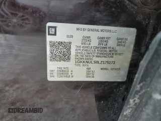 2020 GMC Acadia SLT with VIN 1GKKNULS0LZ175173, listed as a Copart auction lot 43454955 with 69,273 mi miles and Salvage title. Bid and sale history available at DreamBid. Image 14.
