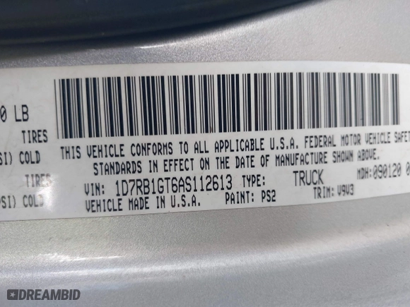 2010 Dodge Ram 1500 SLT with VIN 1D7RB1GT6AS112613, listed as a IAAI auction lot 41641379 with 339,601 mi miles. Bid and sale history available at carsss.com. Image 9.