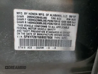 2008 Honda Pilot EX-L with VIN 5FNYF28768B007806, listed as a Copart auction lot 50718335 with 198,316 mi miles and Salvage Title. Bid and sale history available at DreamBid. Image 13.