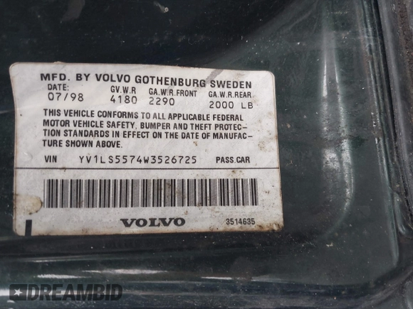 1998 Volvo S70 z VIN YV1LS5574W3526725, wystawiony jako IAAI lot #40676024 z przebiegiem 241 558 mil mil oraz . Historia ofert i sprzedaży dostępna na DreamBid. Obrazek 9.