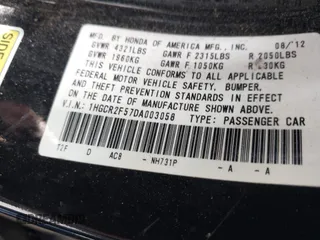 2013 Honda Accord Sport with VIN 1HGCR2F57DA003058, listed as a IAAI auction lot 41904056 with 242,897 mi miles and . Bid and sale history available at DreamBid. Image 9.
