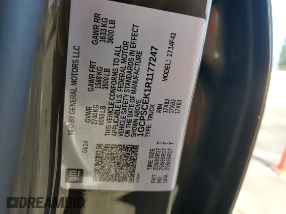 2024 Chevrolet Colorado 2WD LT с VIN 1GCPSCEK1R1177247, выставлен на аукционе Copart как лот 52734225 с пробегом 6 340 миль миль и Списание • Salvage title. История ставок и продаж доступна на DreamBid. Изображение 12.