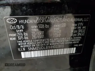 2017 Hyundai Santa Fe 2.4L with VIN 5NMZUDLB1HH022813, listed as a Copart auction lot 76973494 with 100,866 mi miles and Salvage title. Bid and sale history available at DreamBid. Image 12.