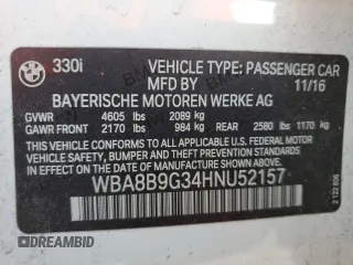 2017 BMW 3 Series 330i z VIN WBA8B9G34HNU52157, wystawiony jako Copart lot #64464125 z przebiegiem 72 659 mil mil oraz Czysty tytuł • Clean title. Historia ofert i sprzedaży dostępna na DreamBid. Obrazek 13.