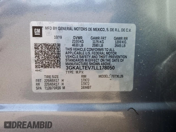 2020 GMC Terrain SLE with VIN 3GKALTEV7LL178050, listed as a Copart auction lot 51477965 with 68,886 mi miles and Salvage Title. Bid and sale history available at carsss.com. Image 15.