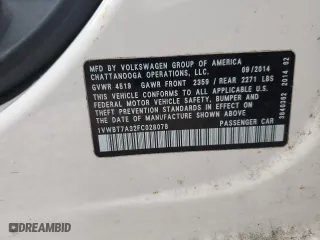 2015 Volkswagen Passat 1.8T Sport with VIN 1VWBT7A32FC028078, listed as a Copart auction lot 85415034 with 120,762 mi miles and Salvage Title. Bid and sale history available at carsss.com. Image 15.