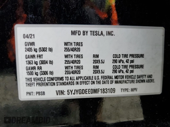 2021 Tesla Model Y Long Range with VIN 5YJYGDEE0MF183109, listed as a Copart auction lot 49760675 with 37,831 mi miles and Salvage Title. Bid and sale history available at DreamBid. Image 13.