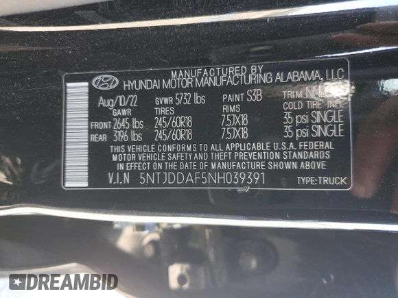 2022 Hyundai Santa Cruz SEL Premium z VIN 5NTJDDAF5NH039391, wystawiony jako Copart lot #47832105 z przebiegiem 37 226 mil mil oraz Szkoda całkowita • Salvage title. Historia ofert i sprzedaży dostępna na DreamBid. Obrazek 14.