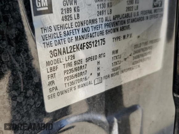 2015 Chevrolet Captiva Sport LS with VIN 3GNAL2EK4FS512175, listed as a Copart auction lot 75861624 with 98,875 mi miles and Clean Title. Bid and sale history available at DreamBid. Image 13.