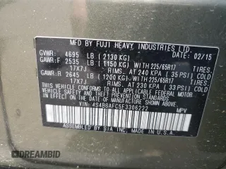 2015 Subaru Outback Premium with VIN 4S4BSAFC5F3306222, listed as a Copart auction lot 60861585 with 217,599 mi miles and Salvage title. Bid and sale history available at DreamBid. Image 14.