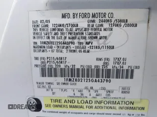 2005 Ford Freestyle SEL with VIN 1FMZK02125GA43790, listed as a IAAI auction lot 41833655 with 140,965 mi miles and . Bid and sale history available at DreamBid. Image 9.