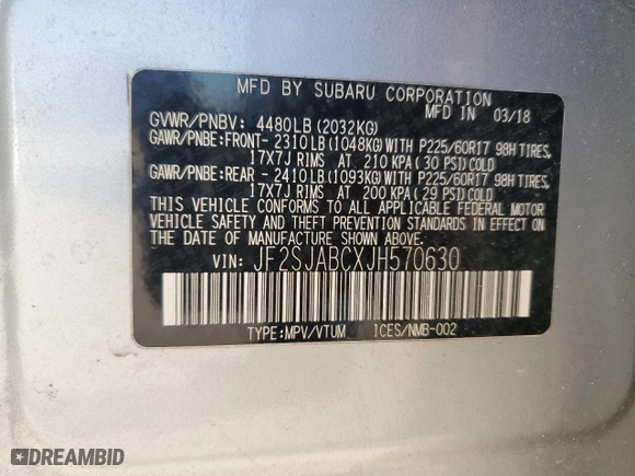 2018 Subaru Forester with VIN JF2SJABCXJH570630, listed as a Copart auction lot 52081955 with 95,446 mi miles and Salvage Title. Bid and sale history available at carsss.com. Image 13.