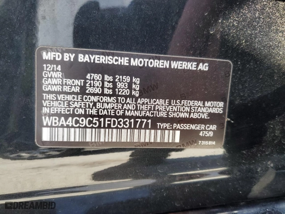 2015 BMW 4 Series 428i xDrive with VIN WBA4C9C51FD331771, listed as a Copart auction lot 82763504 with 124,945 mi miles and Salvage Title. Bid and sale history available at carsss.com. Image 12.