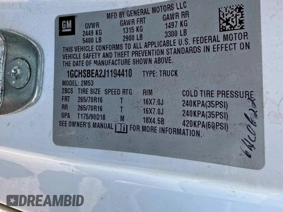 2018 Chevrolet Colorado 2WD Work Truck с VIN 1GCHSBEA2J1194410, выставлен на аукционе Copart как лот 66753025 с пробегом 150 795 миль миль и Чистый • Clean title. История ставок и продаж доступна на DreamBid. Изображение 10.