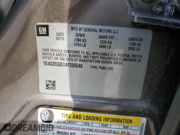 2010 Buick LaCrosse z VIN 1G4GD5GG1AF206540, wystawiony jako Copart lot #72618724 z przebiegiem 235 268 mil mil oraz Szkoda całkowita • Salvage title. Historia ofert i sprzedaży dostępna na DreamBid. Obrazek 12.