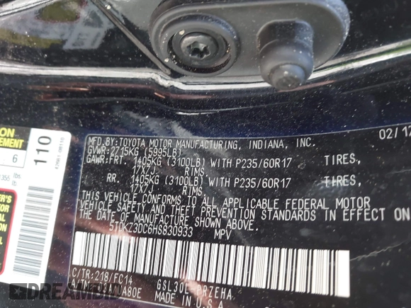 2017 Toyota Sienna LE Auto Access Seat with VIN 5TDKZ3DC6HS830933, listed as a IAAI auction lot 41973417 with 88,449 mi miles and . Bid and sale history available at DreamBid. Image 9.