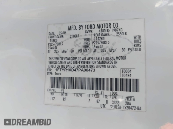 2007 Ford Ranger XL with VIN 1FTYR10D47PA00473, listed as a IAAI auction lot 41898282 with 298,026 mi miles. Bid and sale history available at carsss.com. Image 9.