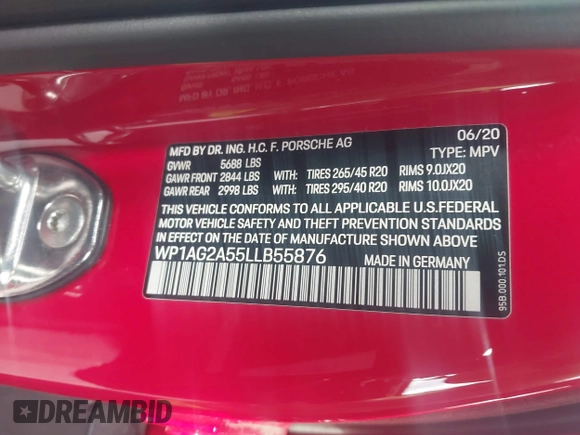 2020 Porsche Macan GTS with VIN WP1AG2A55LLB55876, listed as a IAAI auction lot 42238401 with 49,990 mi miles and . Bid and sale history available at DreamBid. Image 9.