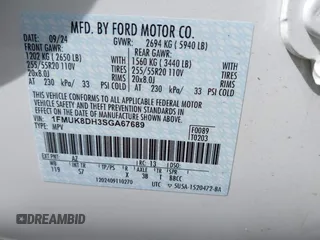 2025 Ford Explorer Active z VIN 1FMUK8DH3SGA67689, wystawiony jako IAAI lot #42134141 z przebiegiem 3 920 mil mil oraz . Historia ofert i sprzedaży dostępna na DreamBid. Obrazek 9.