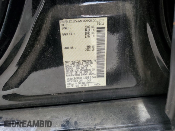 2016 Nissan Altima SL z VIN 1N4BL3AP0GC159564, wystawiony jako Copart lot #56174085 z przebiegiem 107 807 mil mil oraz Szkoda całkowita • Salvage title. Historia ofert i sprzedaży dostępna na DreamBid. Obrazek 13.