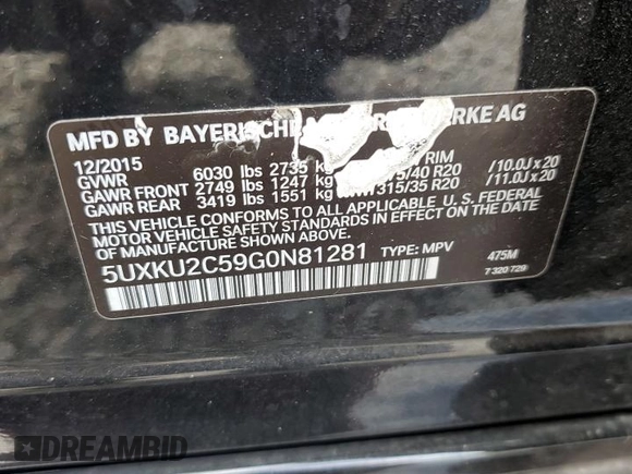 2016 BMW X6 xDrive35i with VIN 5UXKU2C59G0N81281, listed as a Copart auction lot 71541973 with 81,165 mi miles. Bid and sale history available at carsss.com. Image 15.