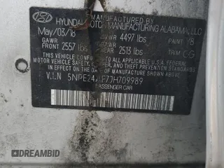 2018 Hyundai Sonata SE z VIN 5NPE24AF7JH709989, wystawiony jako Copart lot #57384625 z przebiegiem 91 236 mil mil oraz Szkoda całkowita • Salvage title. Historia ofert i sprzedaży dostępna na DreamBid. Obrazek 12.
