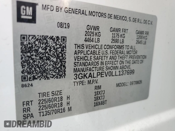 2020 GMC Terrain SLT with VIN 3GKALPEV0LL137699, listed as a Copart auction lot 59881095 with 129,314 mi miles and Non repairable. Bid and sale history available at DreamBid. Image 13.