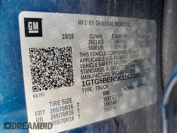 2019 GMC Canyon 2WD with VIN 1GTG5BEN5K1167385, listed as a Copart auction lot 45316035 with 35,980 mi miles and Salvage Title. Bid and sale history available at carsss.com. Image 12.