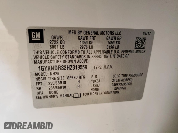 2017 Cadillac XT5 Luxury AWD with VIN 1GYKNDRS3HZ319559, listed as a Copart auction lot 47257595 with 65,077 mi miles and Salvage Title. Bid and sale history available at DreamBid. Image 15.