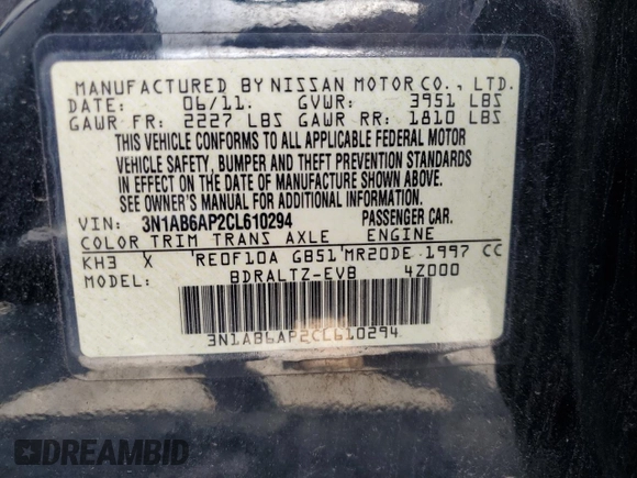 2012 Nissan Sentra SR z VIN 3N1AB6AP2CL610294, wystawiony jako Copart lot #58490065 z przebiegiem 58 361 mil mil oraz Szkoda całkowita • Salvage title. Historia ofert i sprzedaży dostępna na DreamBid. Obrazek 12.