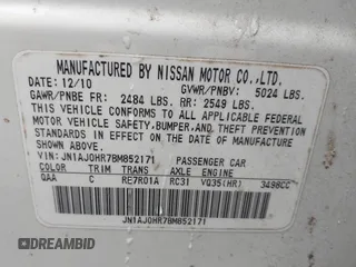 2011 Infiniti EX Journey with VIN JN1AJ0HR7BM852171, listed as a IAAI auction lot 42223789 with 238,872 mi miles and . Bid and sale history available at DreamBid. Image 9.