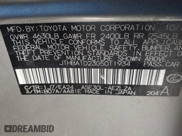 2016 Lexus IS 200t z VIN JTHBA1D23G5011934, wystawiony jako IAAI lot #41668176 z przebiegiem 144 505 mil mil oraz . Historia ofert i sprzedaży dostępna na DreamBid. Obrazek 9.