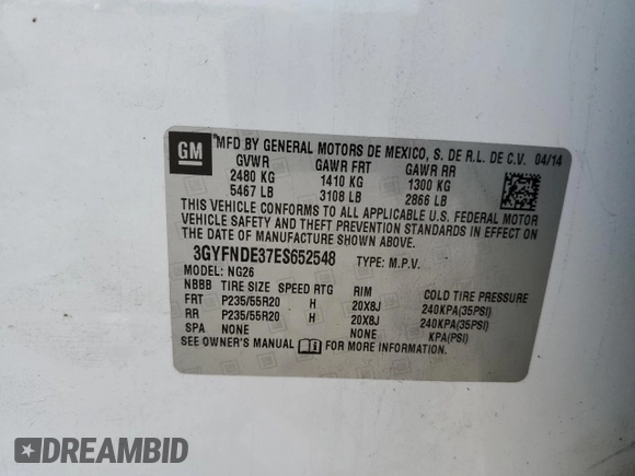2014 Cadillac SRX Premium Collection z VIN 3GYFNDE37ES652548, wystawiony jako Copart lot #65895833 z przebiegiem 151 653 mil mil oraz Szkoda całkowita • Salvage title. Historia ofert i sprzedaży dostępna na DreamBid. Obrazek 13.