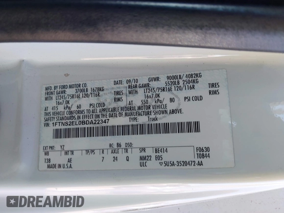 2011 Ford E-Series Commercial с VIN 1FTNS2EL0BDA22347, выставлен на аукционе IAAI как лот 41641124 с пробегом 297 466 миль миль и . История ставок и продаж доступна на DreamBid. Изображение 9.
