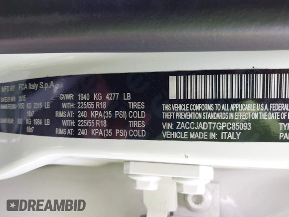 2016 Jeep Renegade Limited with VIN ZACCJADT7GPC85093, listed as a IAAI auction lot 42075841 with 108,882 mi miles and . Bid and sale history available at DreamBid. Image 9.