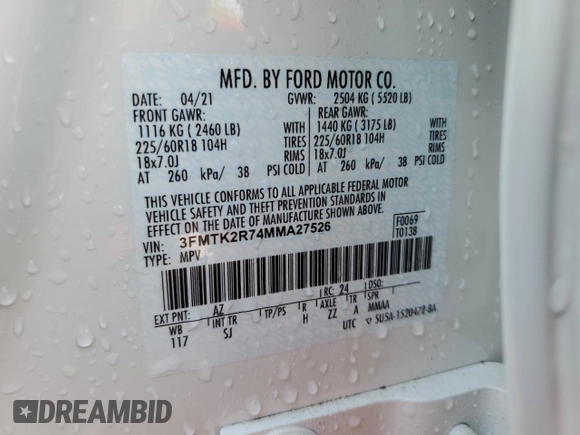 2021 Ford Mustang Mach-E California Route 1 with VIN 3FMTK2R74MMA27526, listed as a Copart auction lot 50214575 with 23,497 mi miles and Non Repairable. Bid and sale history available at DreamBid. Image 13.