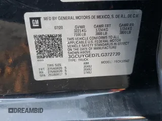 2020 Chevrolet Silverado 1500 LTZ with VIN 3GCUYGED7LG372739, listed as a Copart auction lot 83785134 with 57,607 mi miles and Salvage Title. Bid and sale history available at DreamBid. Image 12.