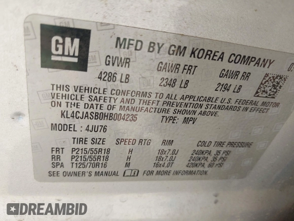 2017 Buick Encore Preferred с VIN KL4CJASB0HB004235, выставлен на аукционе IAAI как лот 42346093 с пробегом 34 470 миль миль и . История ставок и продаж доступна на DreamBid. Изображение 9.