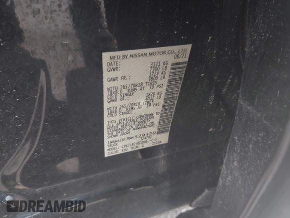 2021 Nissan Titan SV с VIN 1N6AA1EC9MN529320, выставлен на аукционе IAAI как лот 42462476 с пробегом 85 967 миль миль и . История ставок и продаж доступна на DreamBid. Изображение 9.