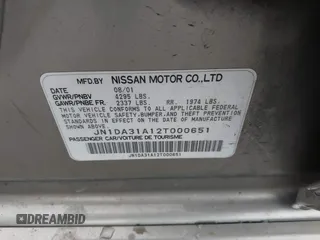 2002 Nissan Maxima GLE z VIN JN1DA31A12T000651, wystawiony jako IAAI lot #42167202 z przebiegiem Nie podano mil oraz . Historia ofert i sprzedaży dostępna na DreamBid. Obrazek 9.