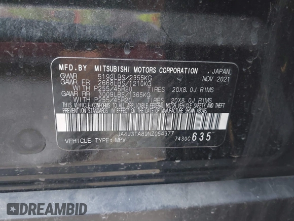 2022 Mitsubishi Outlander ES z VIN JA4J3TA89NZ054377, wystawiony jako IAAI lot #41747069 z przebiegiem 50 263 mil mil oraz . Historia ofert i sprzedaży dostępna na DreamBid. Obrazek 9.