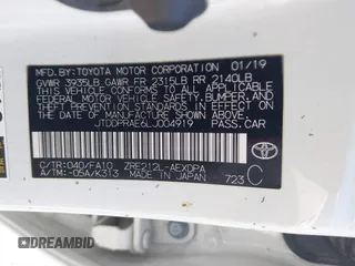 2020 Toyota Corolla L with VIN JTDDPRAE6LJ004919, listed as a IAAI auction lot 42178923 with 211,615 mi miles and . Bid and sale history available at DreamBid. Image 9.