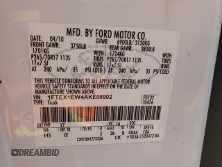 2010 Ford F-150 XL with VIN 1FTEX1EW4AKE08902, listed as a Copart auction lot 64699795 with 288,700 mi miles and Salvage title. Bid and sale history available at DreamBid. Image 12.