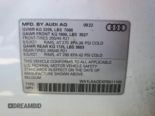 2023 Audi e-tron Premium Plus with VIN WA1LAAGEXPB011100, listed as a Copart auction lot 54008815 with Not provided miles and Salvage title. Bid and sale history available at DreamBid. Image 14.