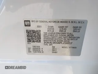 2023 GMC Terrain SLT with VIN 3GKALVEG6PL218217, listed as a IAAI auction lot 41917652 with 2,462 mi miles and . Bid and sale history available at carsss.com. Image 9.