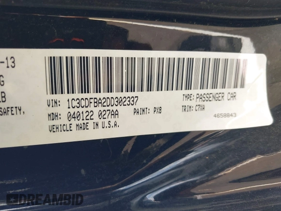 2013 Dodge Dart SXT with VIN 1C3CDFBA2DD302337, listed as a IAAI auction lot 42278125 with 160,220 mi miles and . Bid and sale history available at DreamBid. Image 9.