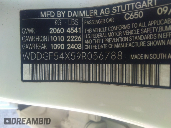 2009 Mercedes-Benz C 300 Sport с VIN WDDGF54X59R056788, выставлен на аукционе IAAI как лот 42050204 с пробегом 213 706 миль миль и . История ставок и продаж доступна на DreamBid. Изображение 9.